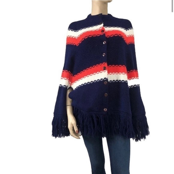 Vintage Sally Gee poncho blue, red, white size: OS - Picture 1 of 16